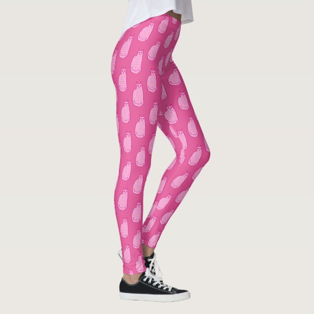 Leggings Chats modernes du milieu du siècle, Fuchsia et ros (Droite)