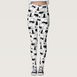 Leggings Chats noirs assis sur des ordinateurs portables Mo
