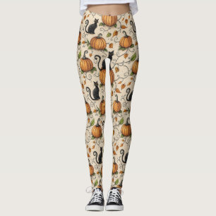 Leggings Chats noirs et citrouilles motif Halloween