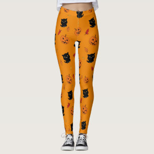 Leggings Chats Noirs Halloween Et Motif Citrouille