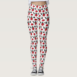 Leggings Chats noirs mignons amusants Motif Roses rouges