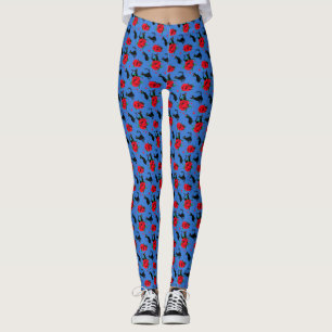 Leggings Chats noirs mignons drôles Motif roses rouges