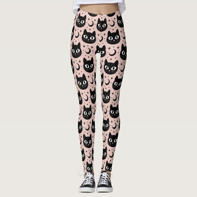 Leggings Chats noirs mignons & Halloween céleste (Devant)