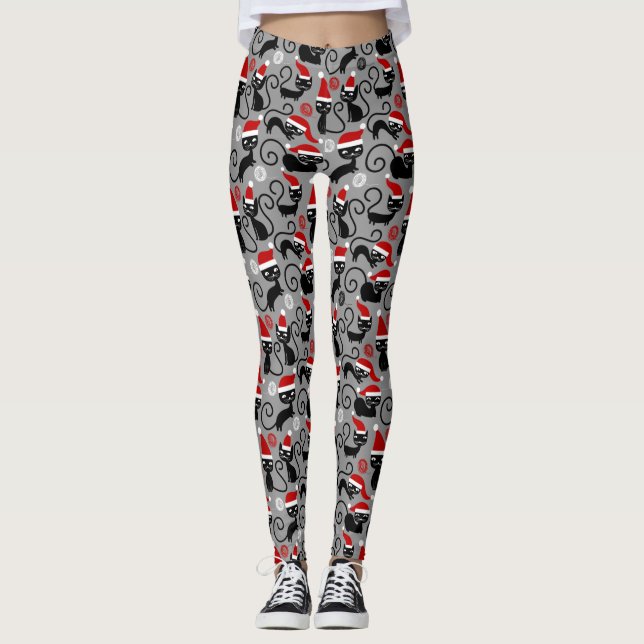 Leggings chats père Noël gris de noël (Devant)