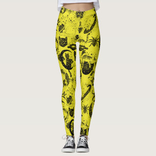 Leggings Chats psychédéliques et etc. PSYCAT01A.Fond jaune
