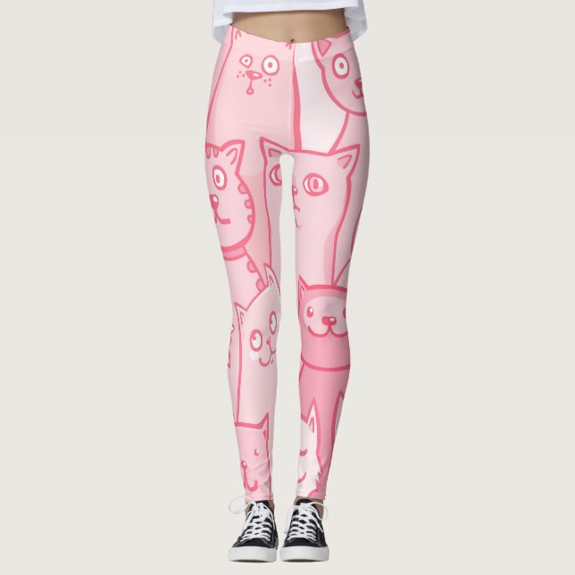 Leggings Chats Roses, Motif Adorable Sans Seamless. (Devant)