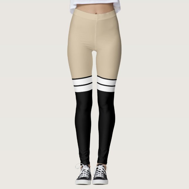 Leggings Chaussette haute beige bronzée couleur noir blanc (Devant)