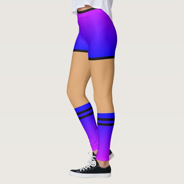 Leggings Chaussettes de jambe bleu violet brins noirs (Gauche)