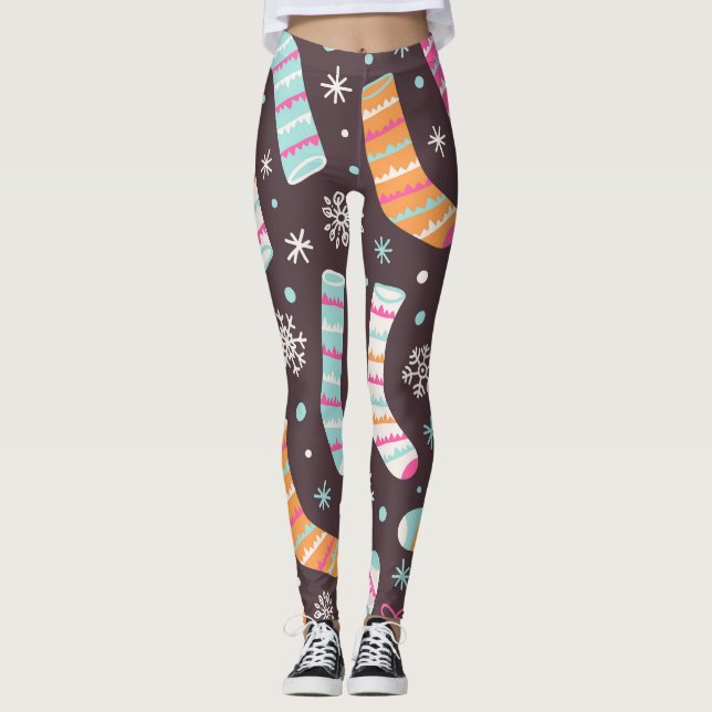 Leggings Chaussettes de Noël et flocons de neige : motif vi (Devant)