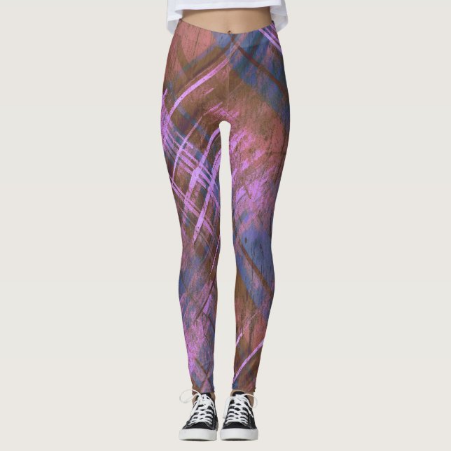 Leggings Chaussure Plaid Stylé rose, Bleu, Brown (Devant)