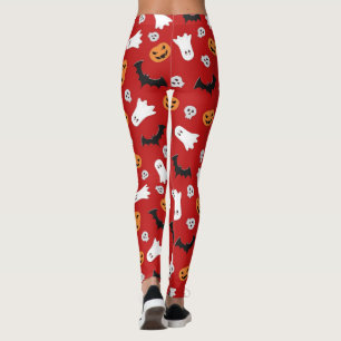 Leggings Chauve-Feu D'Halloween Et Citrouilles En Rouge