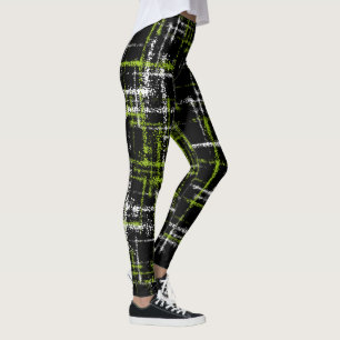Leggings chaux et blanc sur croustilles abstraites noires
