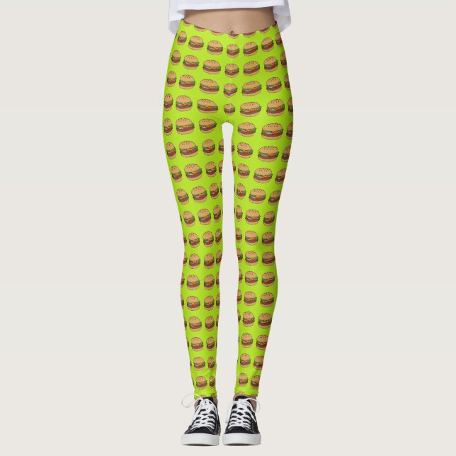 Leggings Cheeseburgers design sur arrière - plan de chaux (Devant)