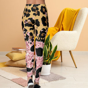 Leggings Cheetah Motif Wild Print Spots Brown rose noir