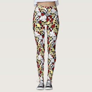 Leggings Chef cool Crâne Roses rouges Noir Blanc tableau de