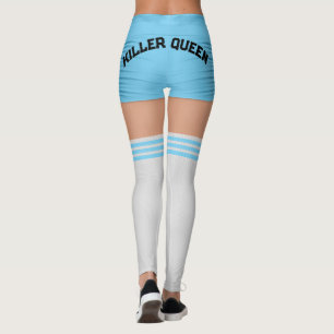 Leggings Chemins de genou bleu Nom Roller Derby