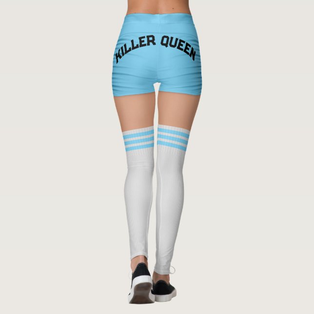 Leggings Chemins de genou bleu Nom Roller Derby (Dos)