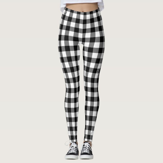 Leggings Chèque de bison noir et blanc (Devant)