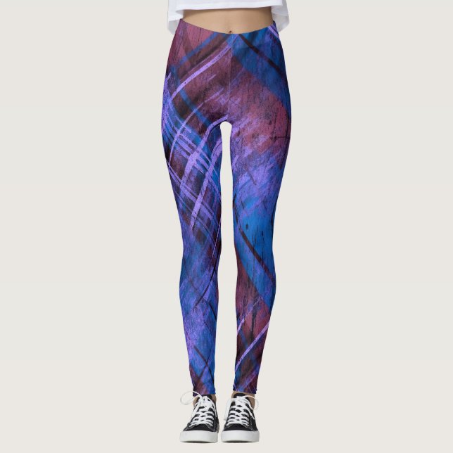 Leggings Chèque Tartan pourpre bleu Bourgogne Mix (Devant)