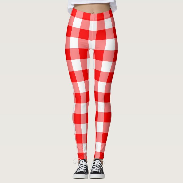 Leggings Chèques de grande taille en rouge et blanc En vich (Devant)