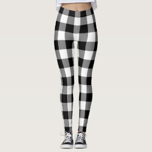 Leggings Chèques de grande taille Noir et Blanc En vichy