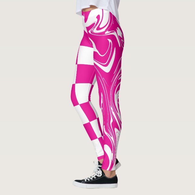 Leggings Chèques et permules en Magenta et Blanc (Gauche)