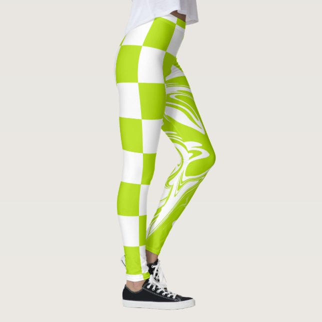 Leggings Chèques et permules en vert et blanc de chaux (Droite)