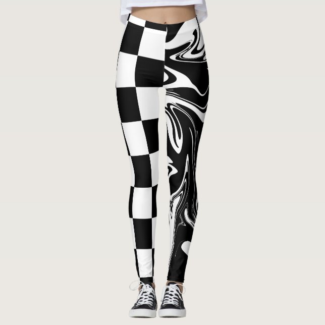 Leggings Chèques et tourbillons - Noir et Blanc (Devant)