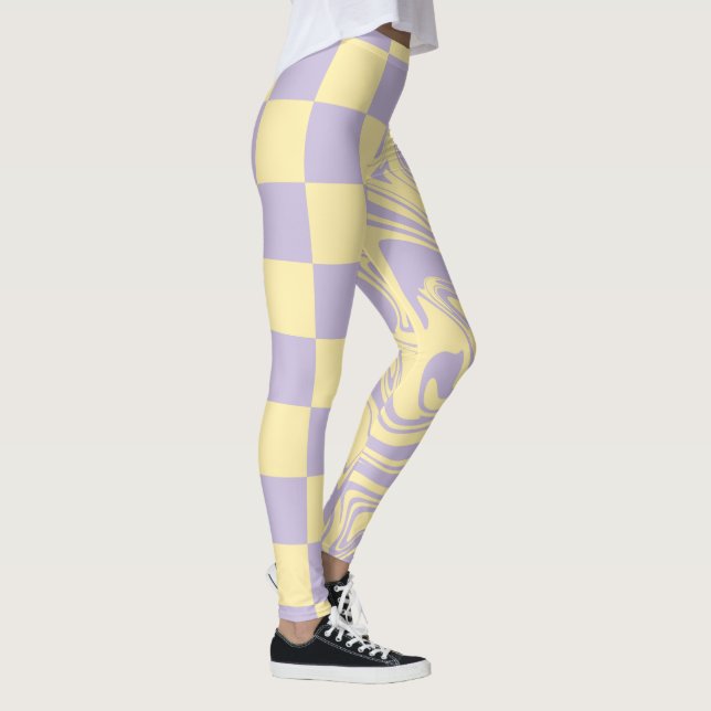 Leggings Chèques et tourbillons - Pastel Jaune et Violet (Droite)