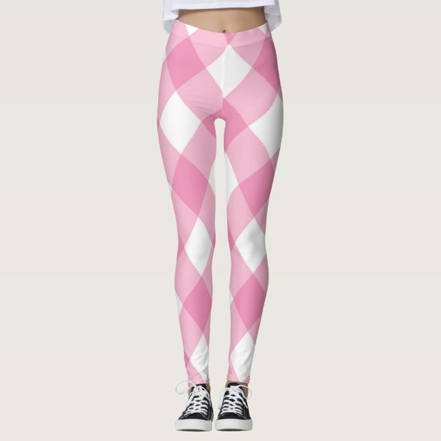 Leggings Chèques roses et blanches Jolies filles Feminine L (Devant)