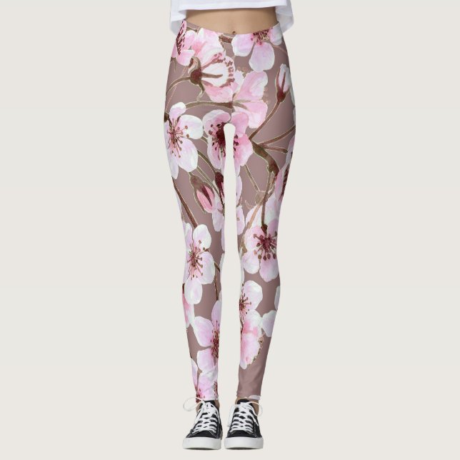 Leggings Cherry Blossom Branches Motif aquarelle (Devant)