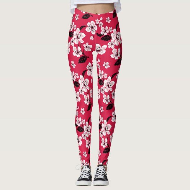 LEGGINGS CHERRY BLOSSOM - SAKURA (ROUGE) (Devant)