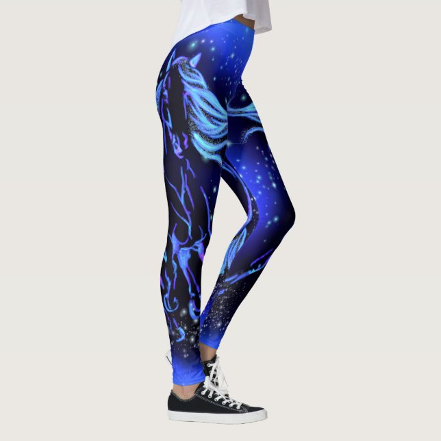 Leggings Cheval Bleu Néon Couchant Au Lune Starry Night (Droite)