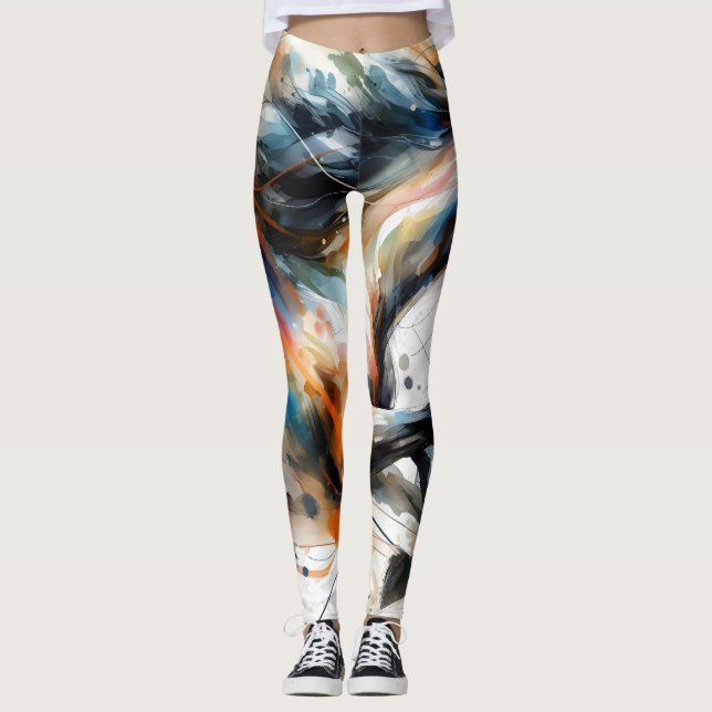 Leggings Cheval courant à l'aquarelle abstraite (Devant)