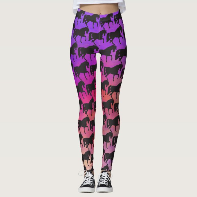 Leggings Cheval de course Silhouette Coucher de soleil Legg (Devant)