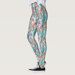 Leggings Cheval de mer avec bulles et algues Plante vie