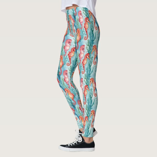 Leggings Cheval de mer avec bulles et algues Plante vie (Gauche)