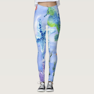 Leggings Cheval De Mer Et Épée Avec Corail Motif