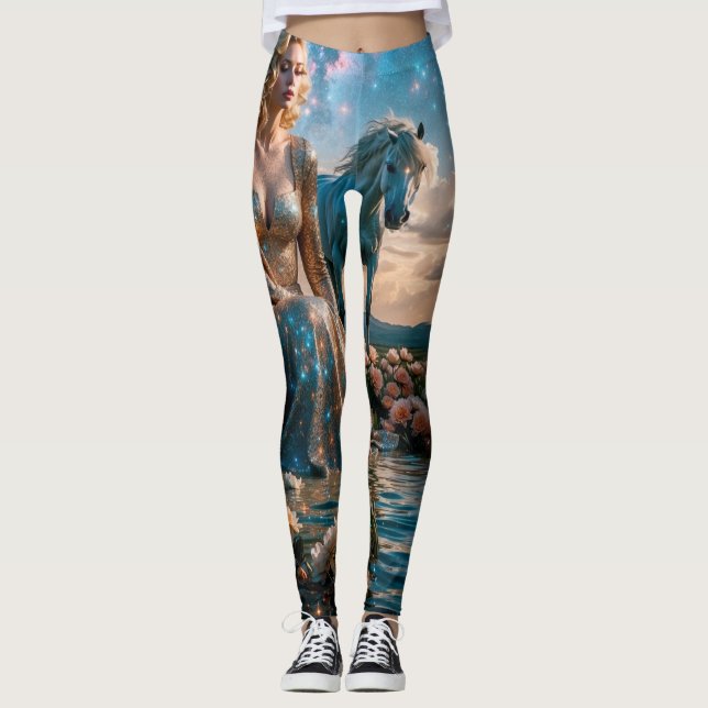 Leggings Cheval et femme par eau (Devant)