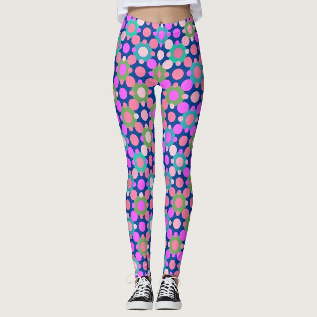Leggings Chevauchement de Pois en rose et bleu vert BG (Devant)