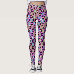 Leggings Chevauchement de Pois en rose et vert. BG noir