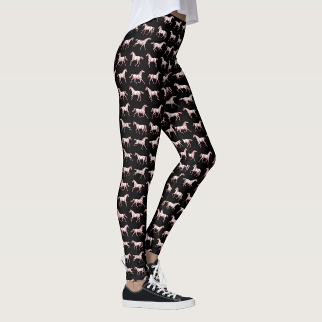 Leggings Chevaux galopants roses noirs de filles amusantes  (Droite)