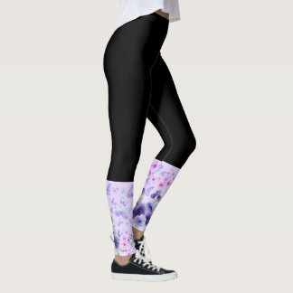 Leggings Cheville Florale Papillon Noir et Violet Élégant A