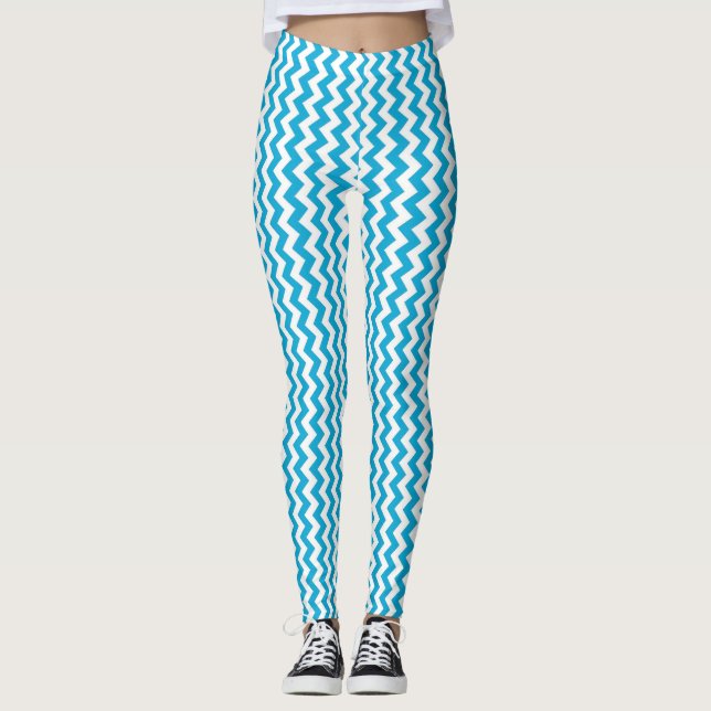 Leggings Chevron blanc turquoise (Devant)