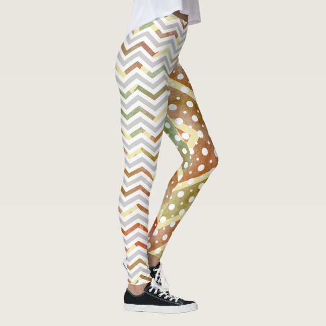Leggings chevron Brown vert aquarelle, légendes pois (Droite)