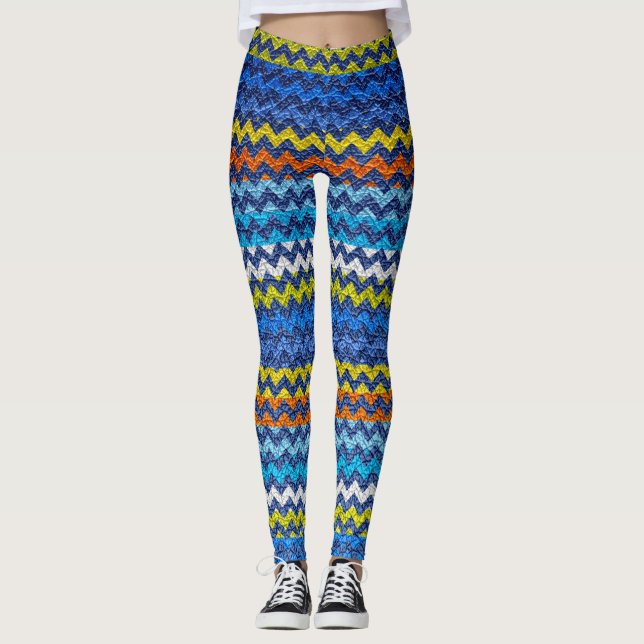 Leggings Chevron Coloré Cuir Moderne #3 (Devant)