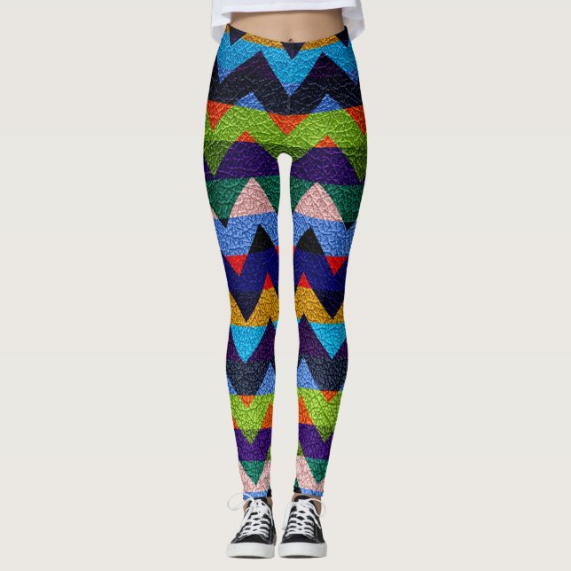 Leggings Chevron Coloré Cuir Moderne #5 (Devant)