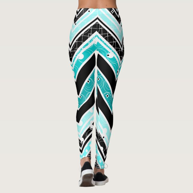 Leggings Chevron de turquoise, blanc et noir (Dos)