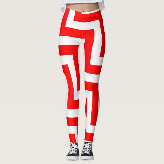 Leggings Chevron en diagonale rouge et blanc (Devant)