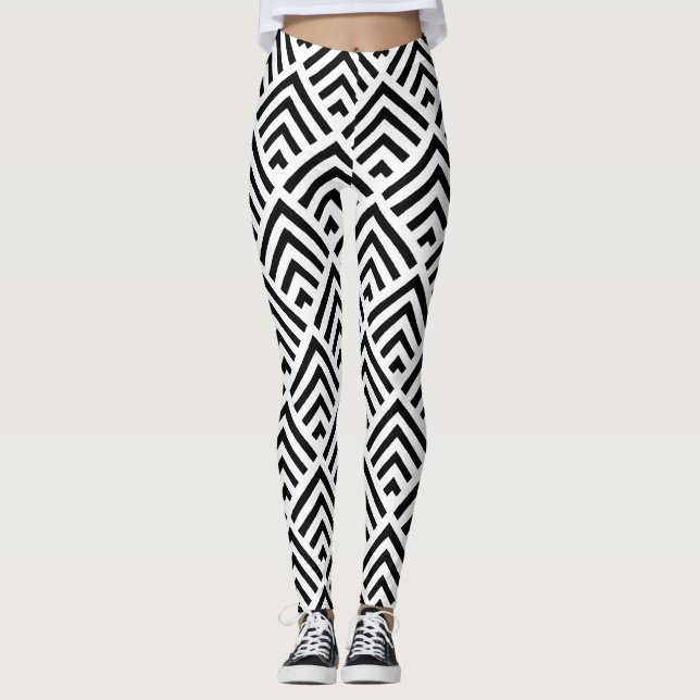 Leggings chevron géométrique moderne classique noir et blan (Devant)